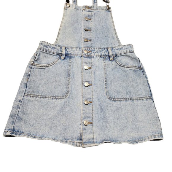 PacSun Blue Denim Overall Mini Skirt Dress Medium Buttons Down - Picture 3 of 11
